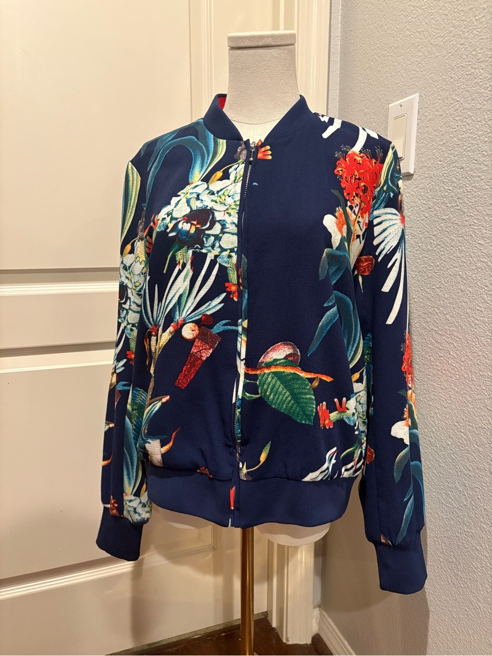 Philosophy Republic Tropical Floral Bomber Jacket Navy Blue Multicolor size L